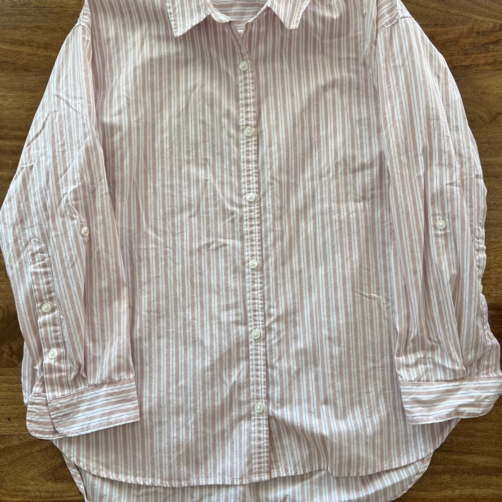 Gloria Vanderbilt Pink and White Striped Button-Down Shirt